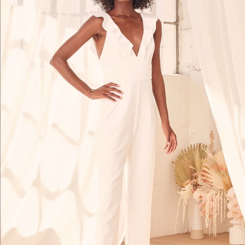 Lulus White Ruffled Jumpsuit